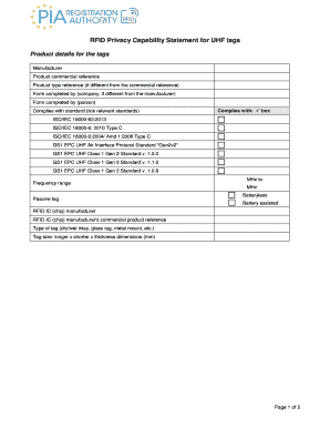 RFID Privacy Capability Statement for UHF Tags