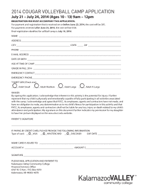 2014 COUGAR VOLLEYBALL CAMP APPLICATION