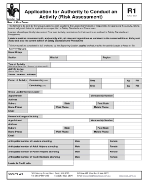 Application for Authority to Conduct an R1 Activity (Risk Assessment)