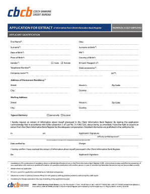 Czech Republic Client Information Bank Register Extract Application
