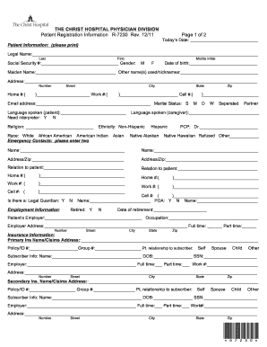 Patient registration forms - christ hospital registration form
