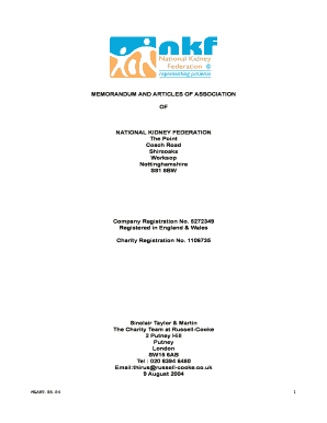 Mail for reimbursement of expenses - Memorandum & Articles of Association (NKF Rules) - (October 2004) - kidney org