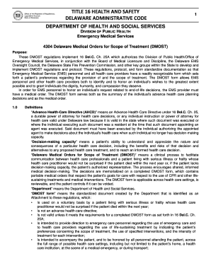 Delaware Medical Orders for Scope of Treatment (DMOST) Form