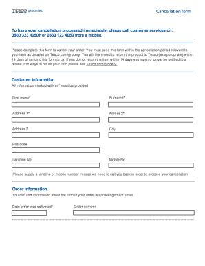 Tesco Cancellation Form