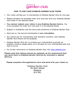 Dobbies Garden Club Membership Order Form
