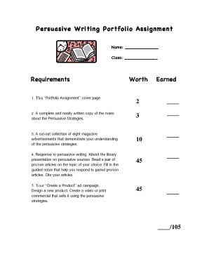 Persuasive Writing Portfolio Assignment Requirements Worth