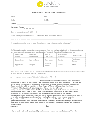 Health questionnaire and waiver - Union Yoga + Wellness - unionyogastudio