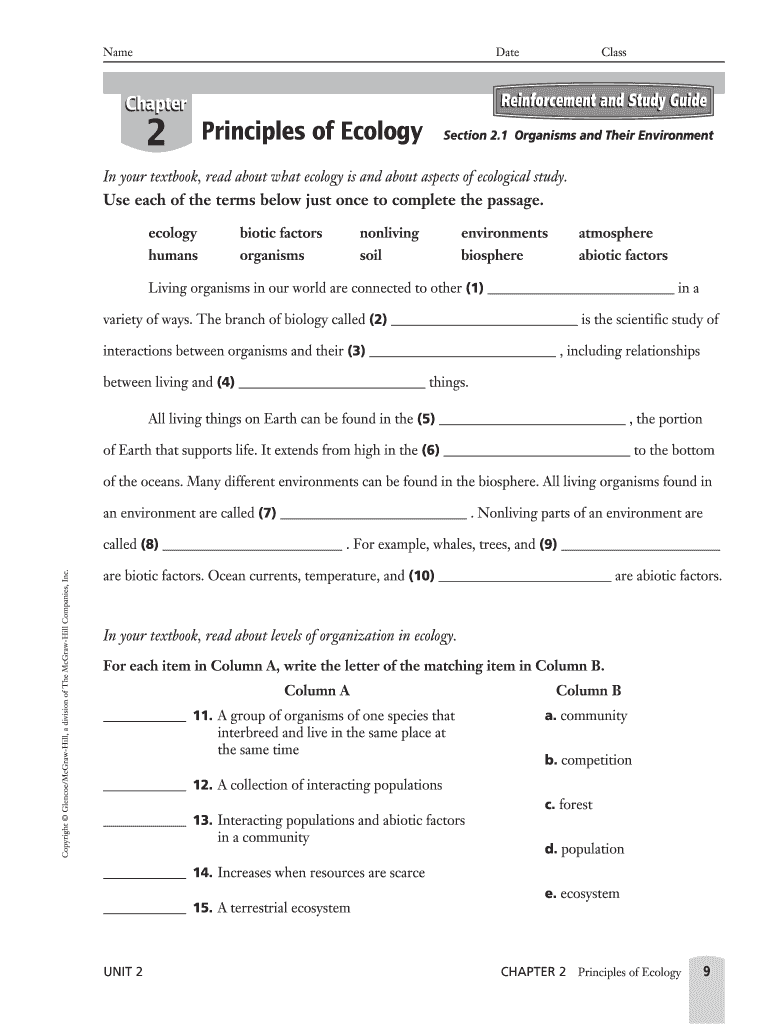 Principles Of Ecology Answer Key - Fill Online, Printable For Principles Of Ecology Worksheet Answers