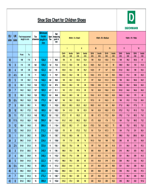 Fillable Online Shoe Size Chart for Children Shoes Fax Email Print ...