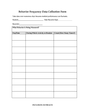 Fillable Online Behaviour Frequency Data Collection Form - pispca Fax ...