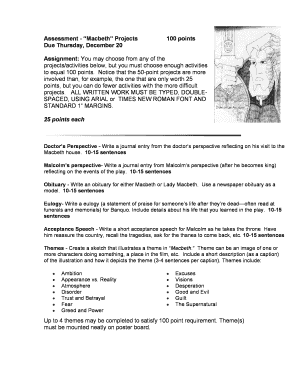 Assessment - Macbeth Projects