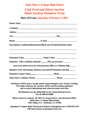 Crab Feed and Silent Auction Silent Auction Donation Form - saintmaryschs
