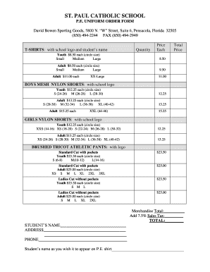 PE UNIFORM ORDER FORM - St Paul