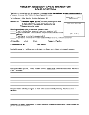 Notice of assessment appeal to saskatoon board bb - City of Saskatoon