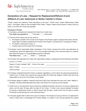 Declaration of Loss bRequestb for ReplacementbRefundb of and bb