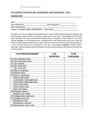 Fillable Online Caswg Placementdeparture Wardrobe And Personal