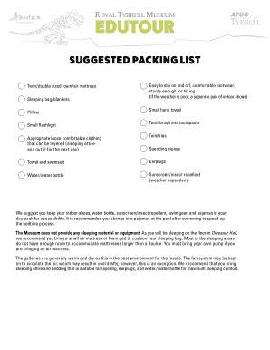 Packing List - Royal Tyrrell Museum