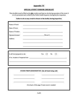 Appendix D: Special event vendor checklist - Brant County Health Unit - bchu
