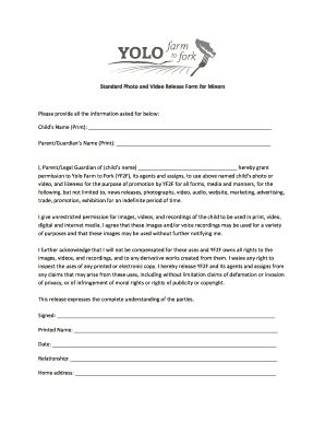 standard photo release form template