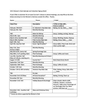 Soup potluck sign up sheet - 2015 Women's Club Calendar and Volunteer Signup Sheet If you'd ... - sltkchurch