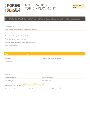ORMISTON FORGE ACADEMY APPLICATION FOR EMPLOYMENT