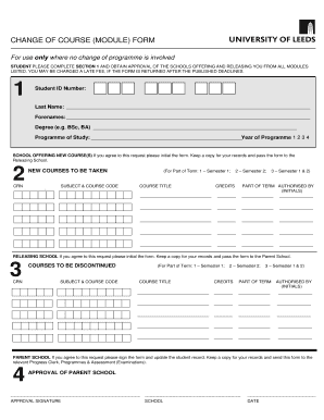 CHANGE OF COURSE MODULE FORM - University of Leeds - mathsstudents leeds ac