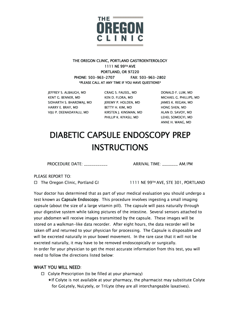 Fillable Online ANNE H WANG MD DIABETIC CAPSULE ENDOSCOPY PREP