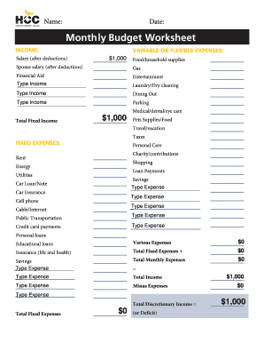 FIRST Monthly Budget Worksheet - southeast hccs