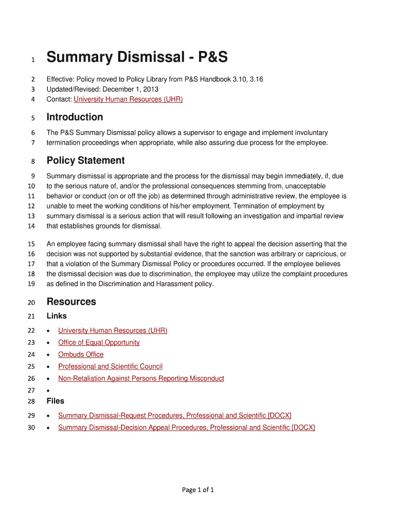 Fillable Online Summary Dismissal P&S Fax Email Print pdfFiller