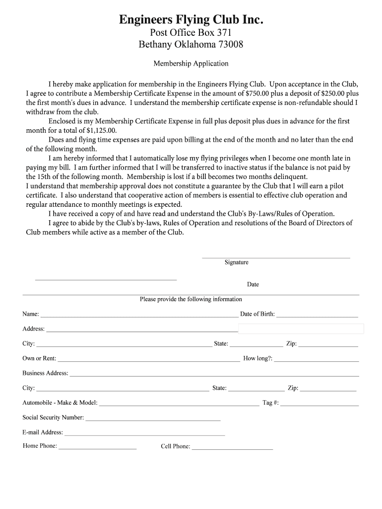 Fillable Online Application for Membership