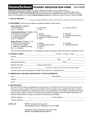 STUDENTHomeSchool STUDENT REGISTRATION FORM PRSEF - SciTech