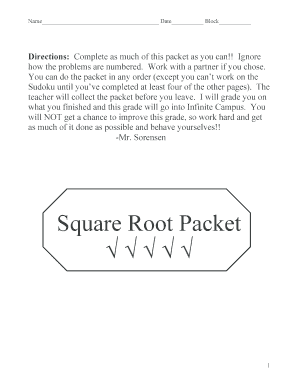 Square Root Packet - Hopkins High School - courseweb hopkinsschools