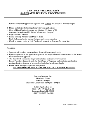 CENTURY VILLAGE EAST SALES APPLICATION PROCEDURES