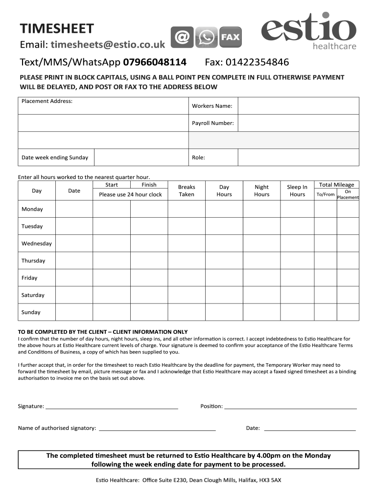 Email timesheetsestio - estiohealthcare co Preview on Page 1