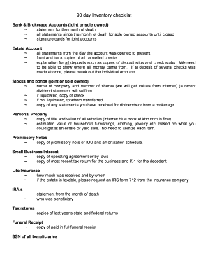 Fillable Online 90 day Inventory checklist Fax Email Print - pdfFiller