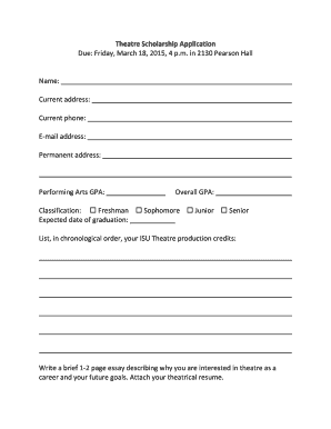 Scholarship Application Form - bTheatreb - theatre iastate