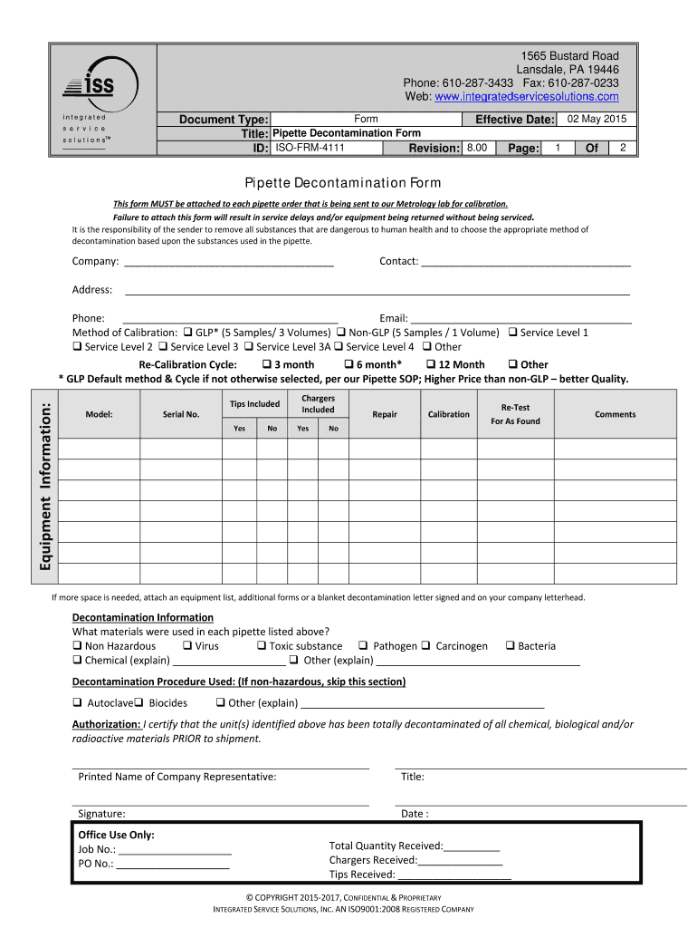 Fillable Online Pipette Decontamination bFormb Eq u ip m en t In fo rm