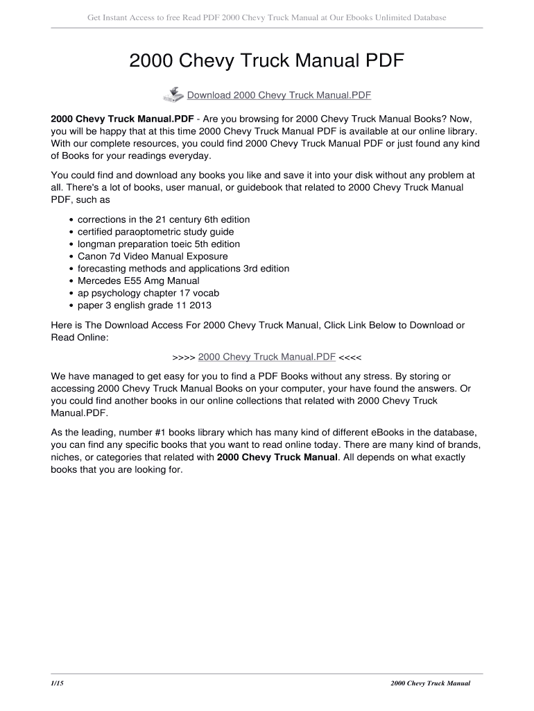 Fillable Online kingbi 2000 Chevy Truck Manual PDF 2000 chevy truck