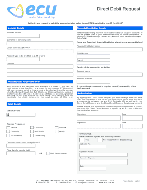 Direct debit request form template - Direct Debit Request - ECU