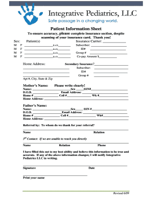 Patient Information Sheet please complete insurance