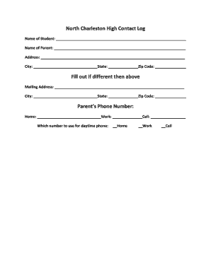 Introductory letter sample - North Charleston High Contact Log Fill out if different then above ...