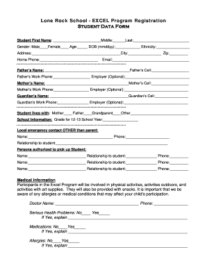 Lone Rock School - EXCEL Program Registration Student Data - lonerockschool