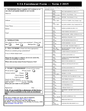 U3A Enrolment Form Term 3 2015 1 - forstuncurry u3anet org