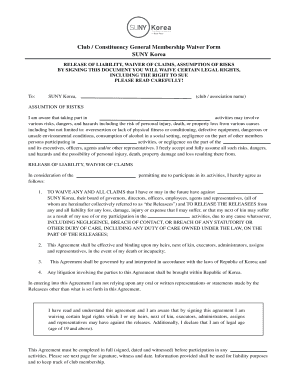 Club Constituency General Membership Waiver Form SUNY Korea - sunykorea ac