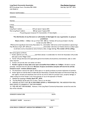 Fillable Online Long Reach Community Association Flea Market Contract ...