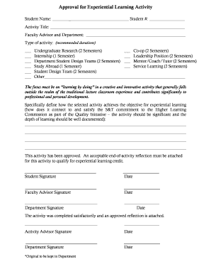 Experiential Learning Form - Office of Undergraduate Studies - ugs mst