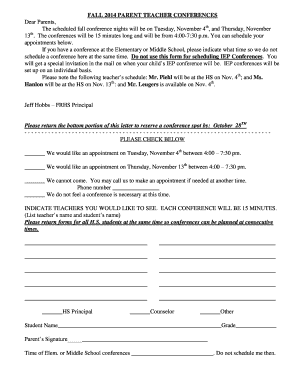 Parent teacher conference template pdf - FALL 2014 PARENT TEACHER CONFERENCES Dear Parents, The ...