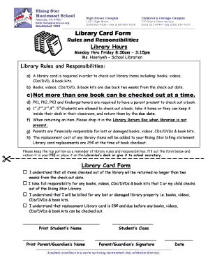 Library Card Form - Rising Star Montessori School - risingstarschool