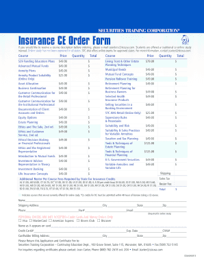 Fillable Online SECURITIES TRAINING CORPORATION Insurance CE Order Form ...
