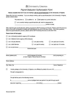 Payroll Deduction Authorization Form Please complete this form if you are making a gift via payroll deduction to the University of Virginia - healthfoundation virginia